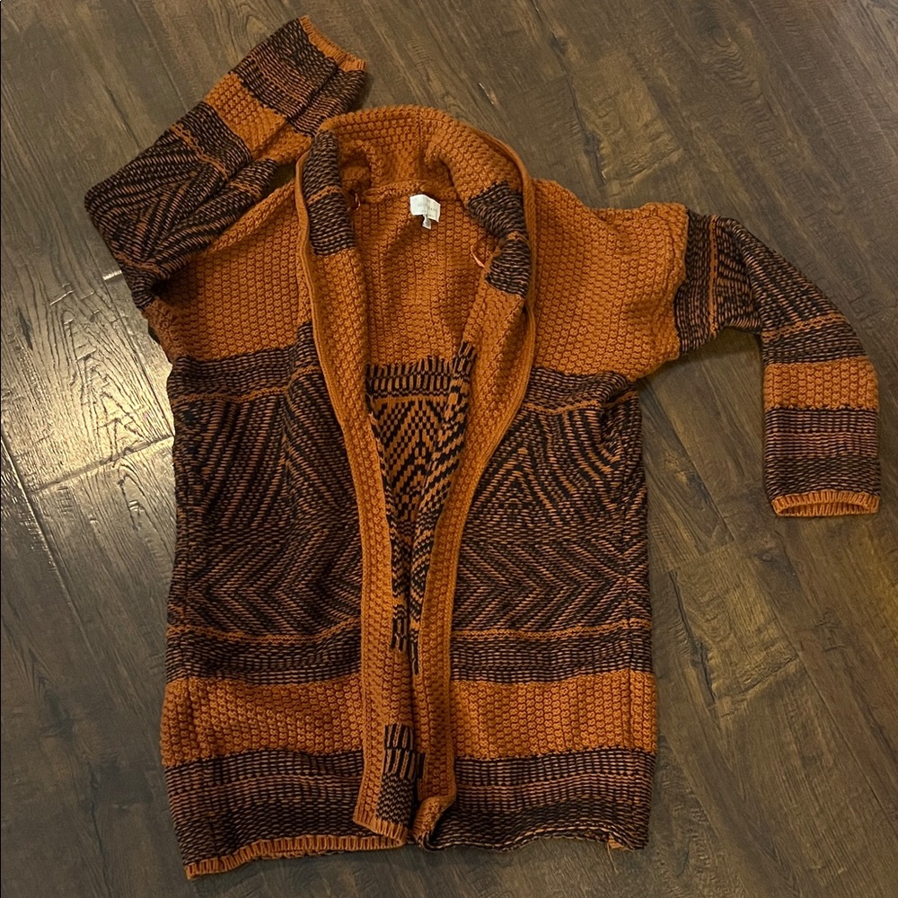 Lucky Brand Cozy Orange and Brown Boho/Western Sweater